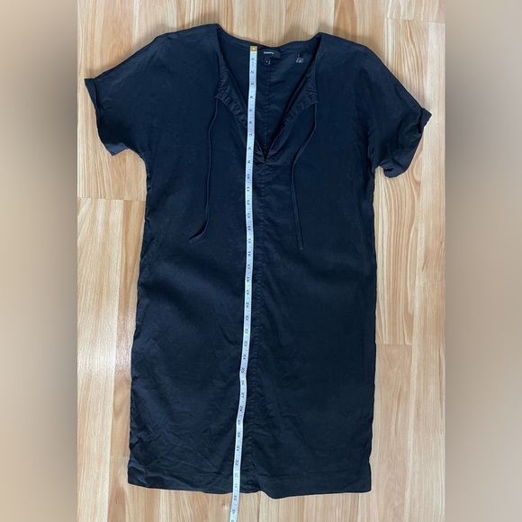 Theory Slit Front Linen Blend Shift Dress - Mini, Black - Size 4 - Picture 10 of 13